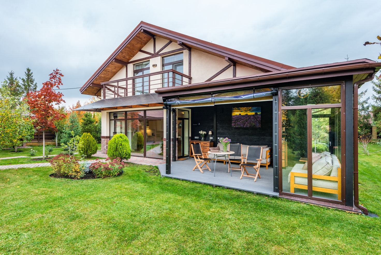 Big suburb house with terrace and backyard